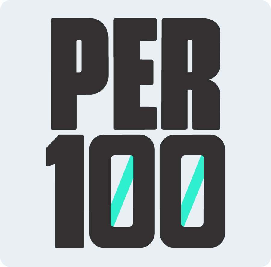 Het app-logo van PER100 op donker